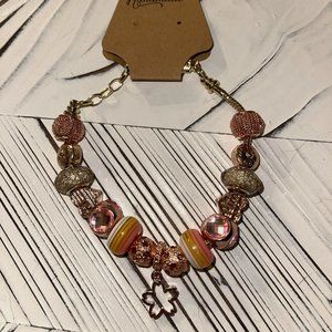 European Pandora Style Bracelet w/Star Charm & Snake Chain Rhinestone Charms-Ros